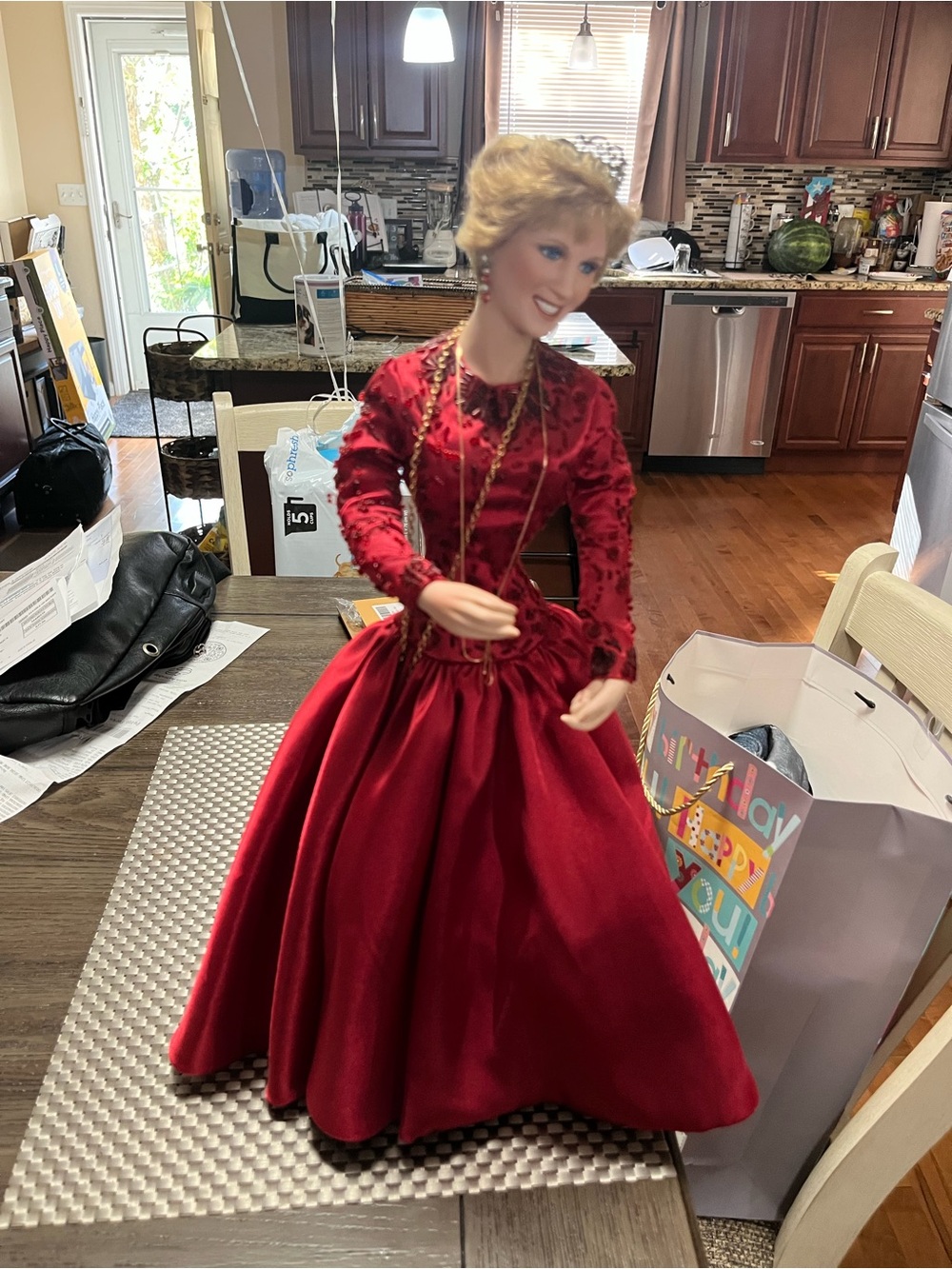 Red Satin Long Sleeve Evening Dress